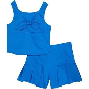 Habitual Kids 2-Piece Set Girls Size 16 Blue Tie Front Top Pleated Skirt